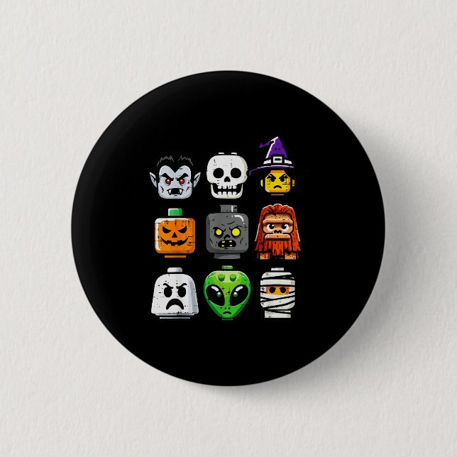 Halloween Brick Pumpkin Ghost Heads Costume Boys K 2 Inch Round Button (Front)