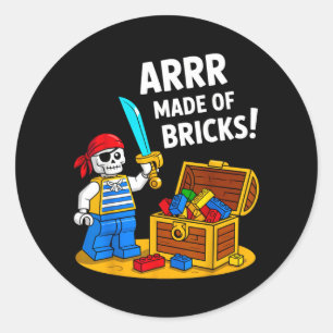 Halloween Bricks Pirate Skeleton Builder Blocks Classic Round Sticker