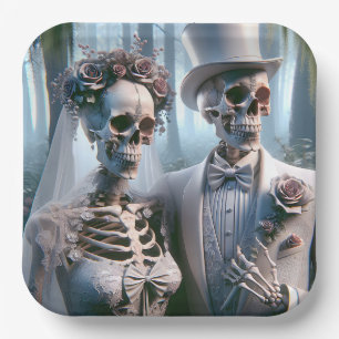 Halloween Bride And Groom In Forest Paper Plate