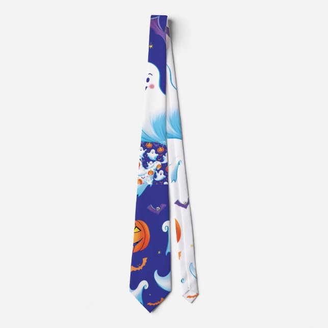Halloween bright pumpkins and spooky spiders tie (Front)