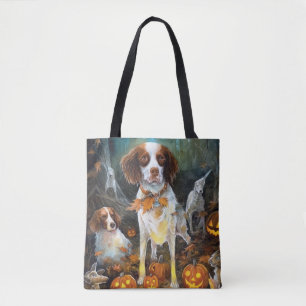 Halloween Brittany Spaniel With Pumpkins Scary Tote Bag