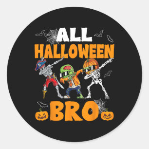 Halloween Bro Dabbing Skeleton Jack O Lantern Boys Classic Round Sticker