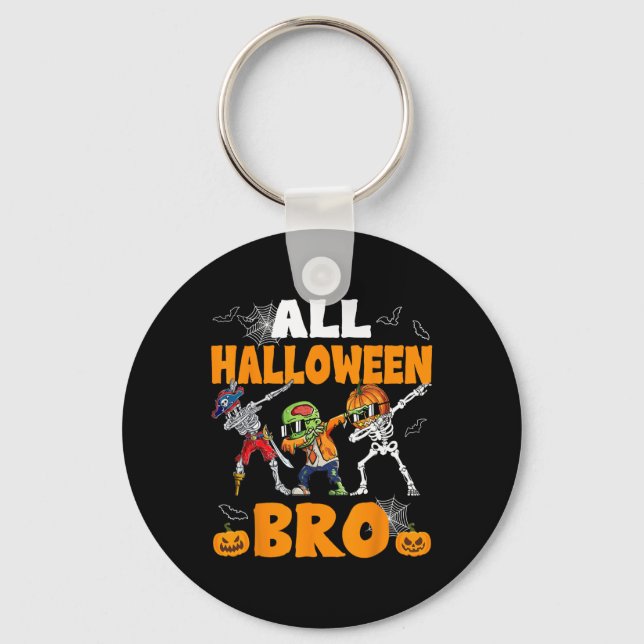 Halloween Bro Dabbing Skeleton Jack O Lantern Boys Keychain (Front)