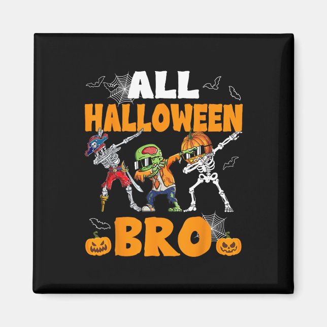 Halloween Bro Dabbing Skeleton Jack O Lantern Boys Magnet (Front)