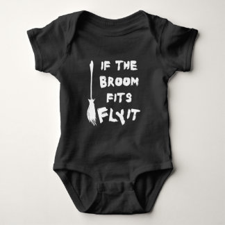 Halloween Broom Flying Quote with White Text Baby Bodysuit