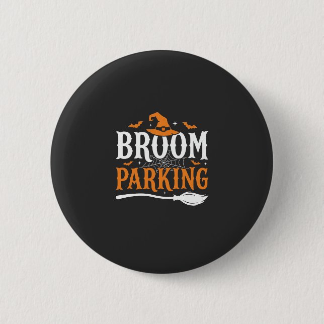 Halloween Broom Parking Witch Hat Graphic 2 Inch Round Button (Front)