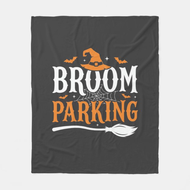 Halloween Broom Parking Witch Hat Graphic Fleece Blanket (Front)