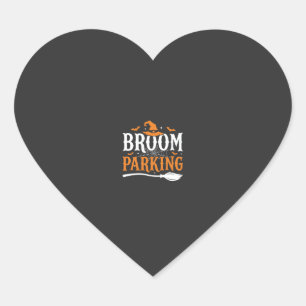 Halloween Broom Parking Witch Hat Graphic Heart Sticker