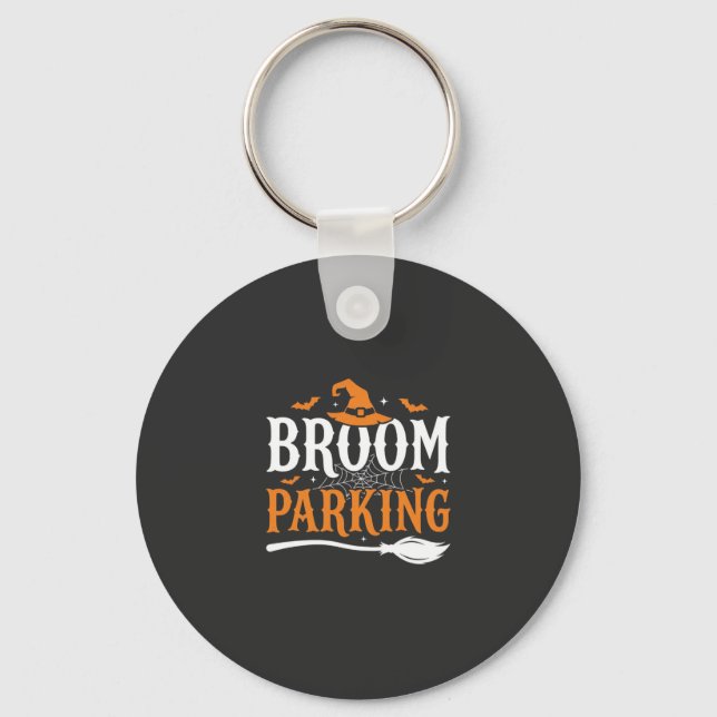 Halloween Broom Parking Witch Hat Graphic Keychain (Front)