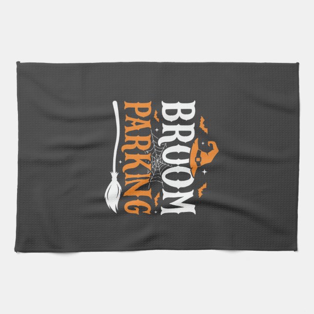Halloween Broom Parking Witch Hat Graphic Kitchen Towel (Horizontal)