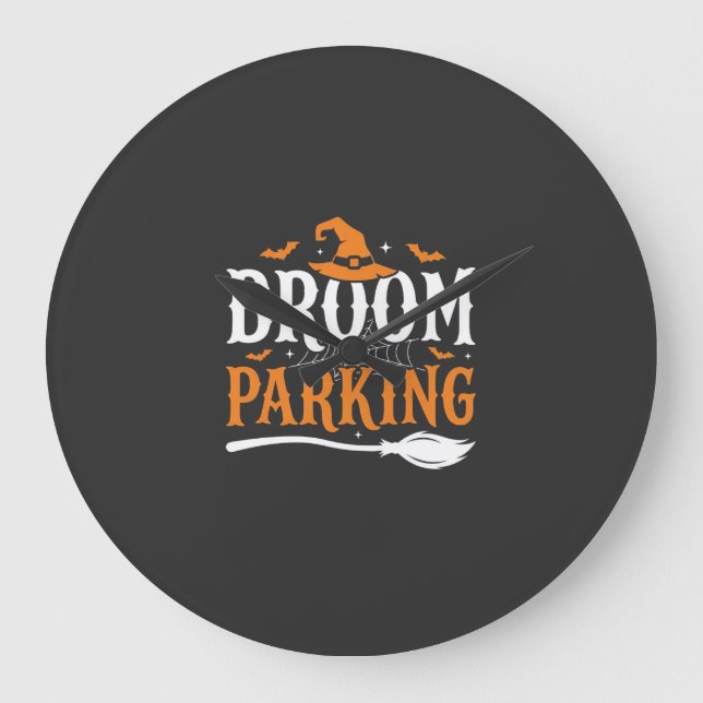 Halloween Broom Parking Witch Hat Graphic Large Clock (Front)