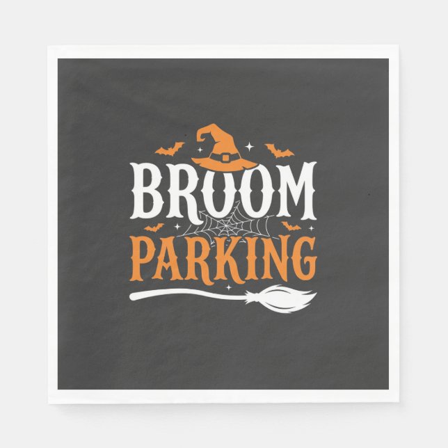 Halloween Broom Parking Witch Hat Graphic Napkin (Front)