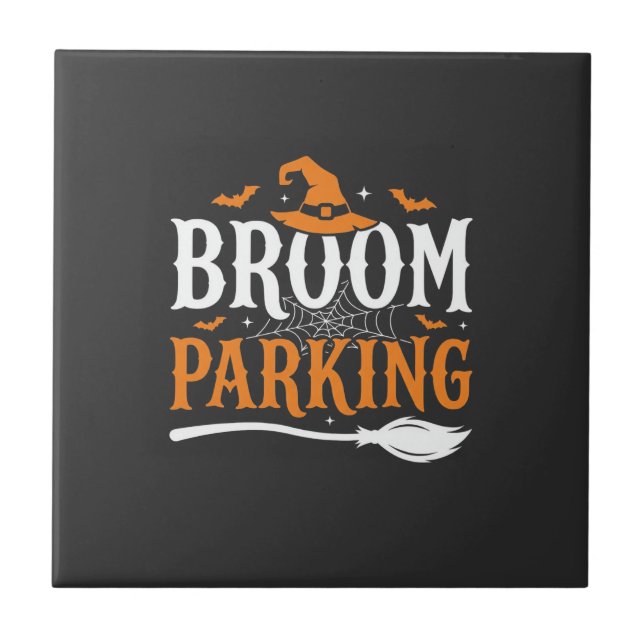 Halloween Broom Parking Witch Hat Graphic Tile (Front)