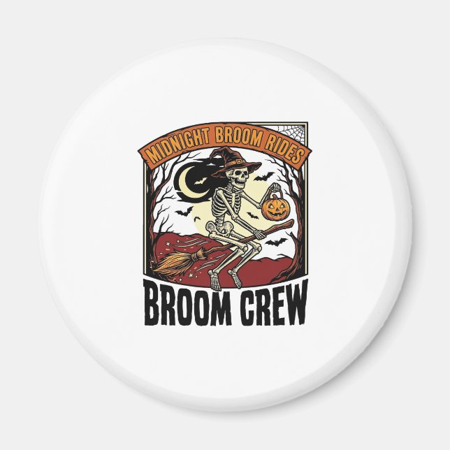 Halloween Broom Rides Vintage Skeleton Witch Graph Magnet (Front)