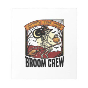 Halloween Broom Rides Vintage Skeleton Witch Graph Notepad