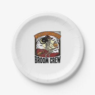 Halloween Broom Rides Vintage Skeleton Witch Graph Paper Plate