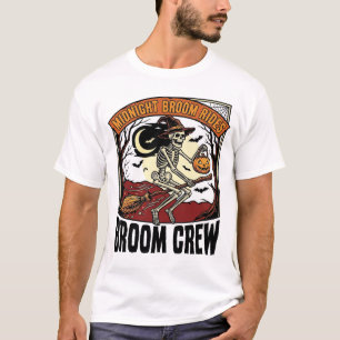 Halloween Broom Rides Vintage Skeleton Witch Graph T-Shirt
