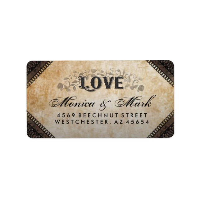 Halloween Brown Gothic LOVE Wedding Address Label (Front)