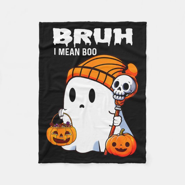 Halloween Bruh Ghost Boo Skull Pumpkin Boys Kids M Fleece Blanket (Front)