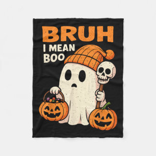 Halloween Bruh Ghost Boo Skull Pumpkin Women Kids Fleece Blanket