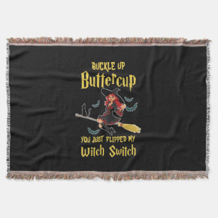 Halloween Buckle Up Buttercup Witch Switch Throw Blanket