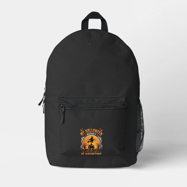 Halloween Budget Haunt Printed Backpack (Front)