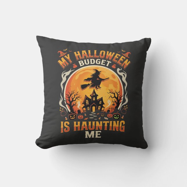 Halloween Budget Haunt Throw Pillow (Front)