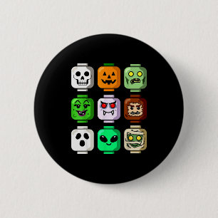 Halloween Building Brick Head Pumpkin Ghost Zombie 2 Inch Round Button