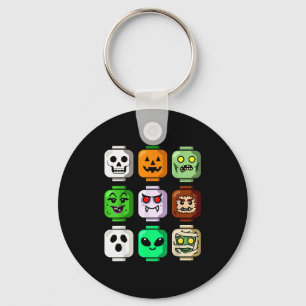 Halloween Building Brick Head Pumpkin Ghost Zombie Keychain