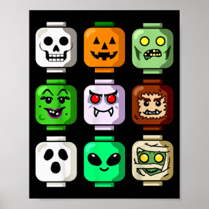 Halloween Building Brick Head Pumpkin Ghost Zombie Poster