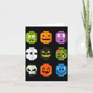 Halloween Building Brick Heads Pumpkin Zombie Ghos Card
