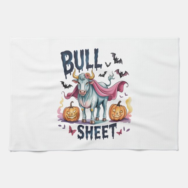 Halloween Bull Sheet,Funny Ghost Cow Kitchen Towel (Horizontal)