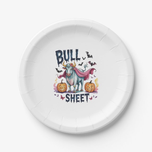 Halloween Bull Sheet,Funny Ghost Cow Paper Plate (Front)
