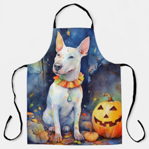 Halloween Bull Terrier With Pumpkins Scary Apron