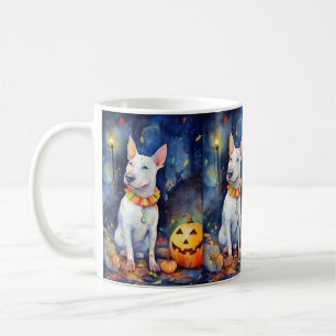 Halloween Bull Terrier With Pumpkins Scary Coffee Mug