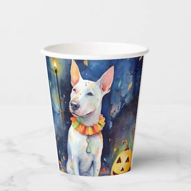 Halloween Bull Terrier With Pumpkins Scary  Paper Cups (Front)
