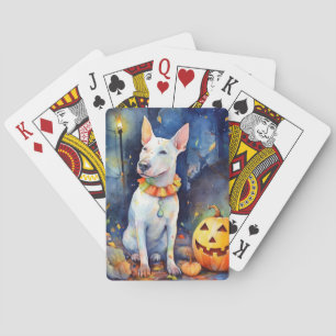 Halloween Bull Terrier With Pumpkins Scary Playing Cards