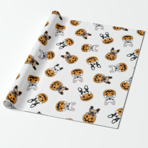 Halloween Bulldog And Pumpkins Pattern Wrapping Paper