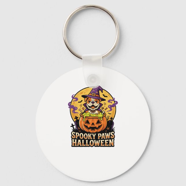 Halloween Bulldog Pumpkin Night Keychain (Front)