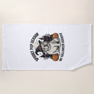 Halloween Bulldog Shirt Cute Witch Dog Vintage Gra Beach Towel