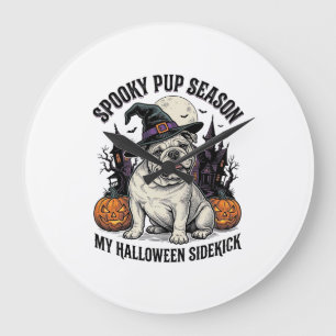 Halloween Bulldog Shirt Cute Witch Dog Vintage Gra Large Clock