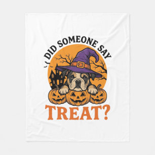 Halloween Bulldog Witch Dog Treat Vintage Shirt De Fleece Blanket