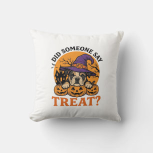 Halloween Bulldog Witch Dog Treat Vintage Shirt De Throw Pillow