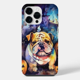 Halloween Bulldog With Pumpkins Scary iPhone 14 Pro Max Case