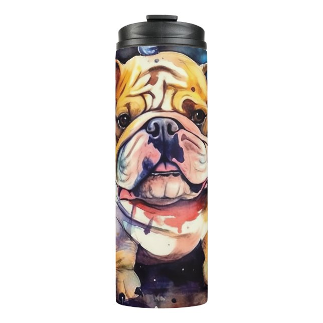 Halloween Bulldog With Pumpkins Scary Thermal Tumbler (Front)