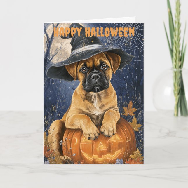 Halloween Bullmastiff Dog Holiday Card (Front)