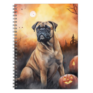 Halloween Bullmastiff With Pumpkins Scary Notebook