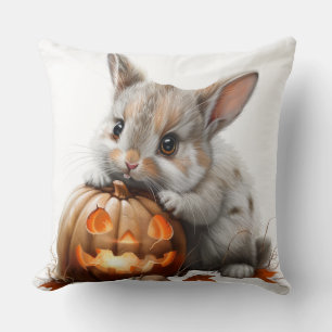 Halloween Bunny and Pumpkin for kids Throw Pillow