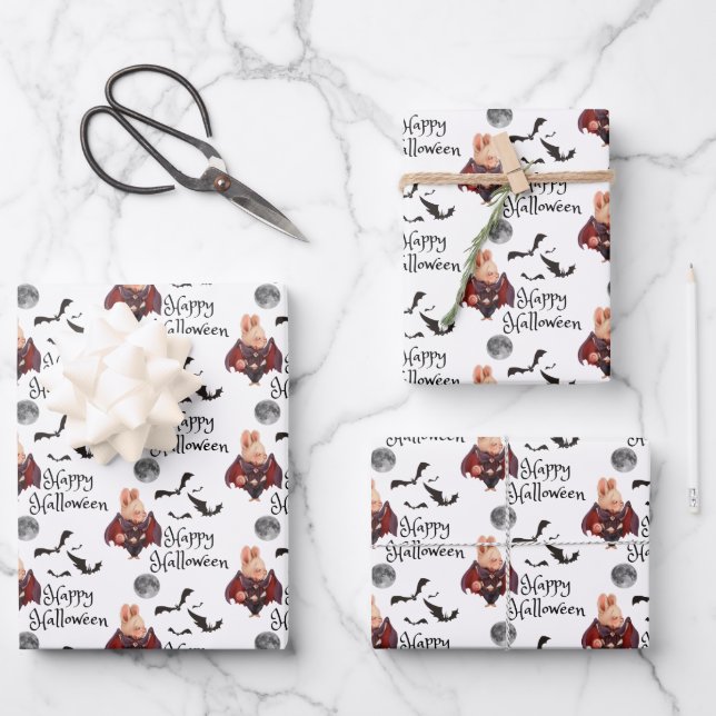 Halloween Bunny Wrapping Paper Flat Sheet Set of 3 (Front)