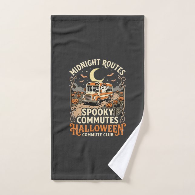 Halloween Bus Driver Midnight Route Hand Towel (Hand Towel)